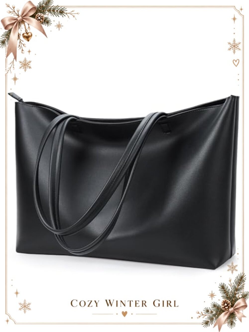Faux Leather Tote Bag Zipper Shoulder Handbag Large Casual